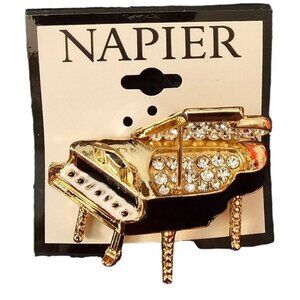 Napier Vintage Gold Tone Grand Piano‎ Pin Brooch With Rhinestones